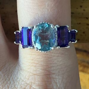 Teal Color Changing Fluorite African Amethyst Art Deco Ring Size 9